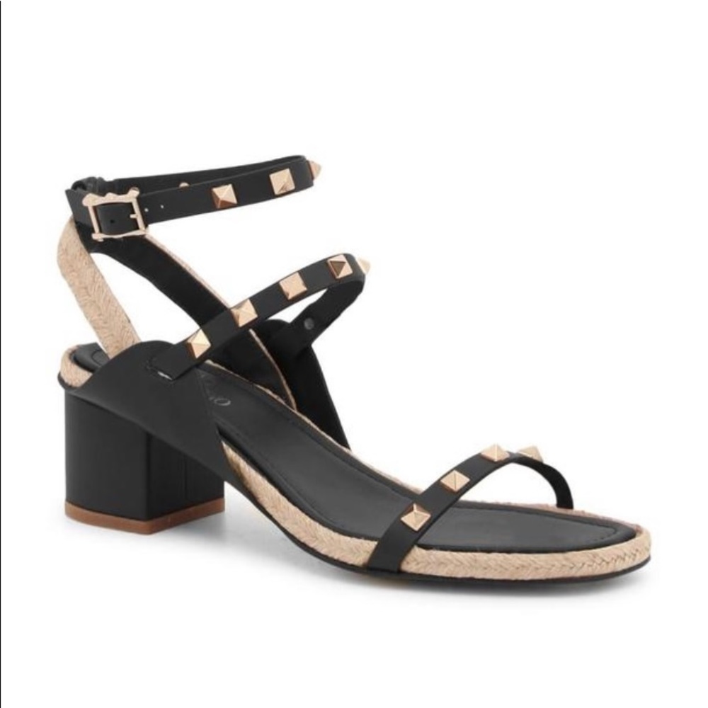 Valentino Black Rockstud Crisscross Block-heel Espadrille Sandals